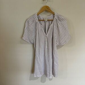 Joie Blouse Women's 3X White Striped V-Neck Lightweight Resort Vacation Casual